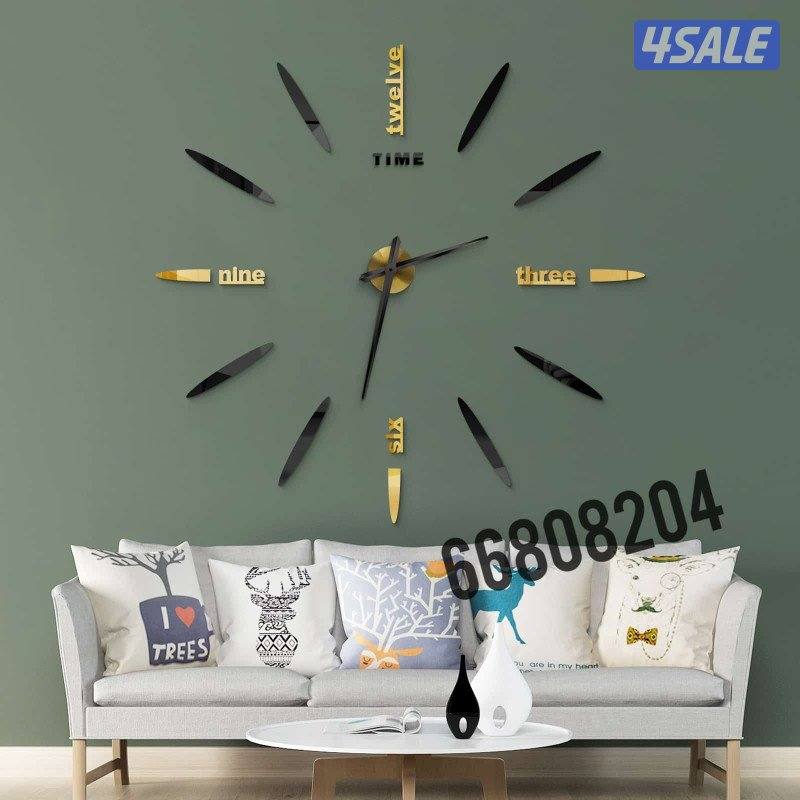 ساعات حائط ثري دي ميكس الوان متوفره باللون الاسود+الفضي والاسود+ذهبي2