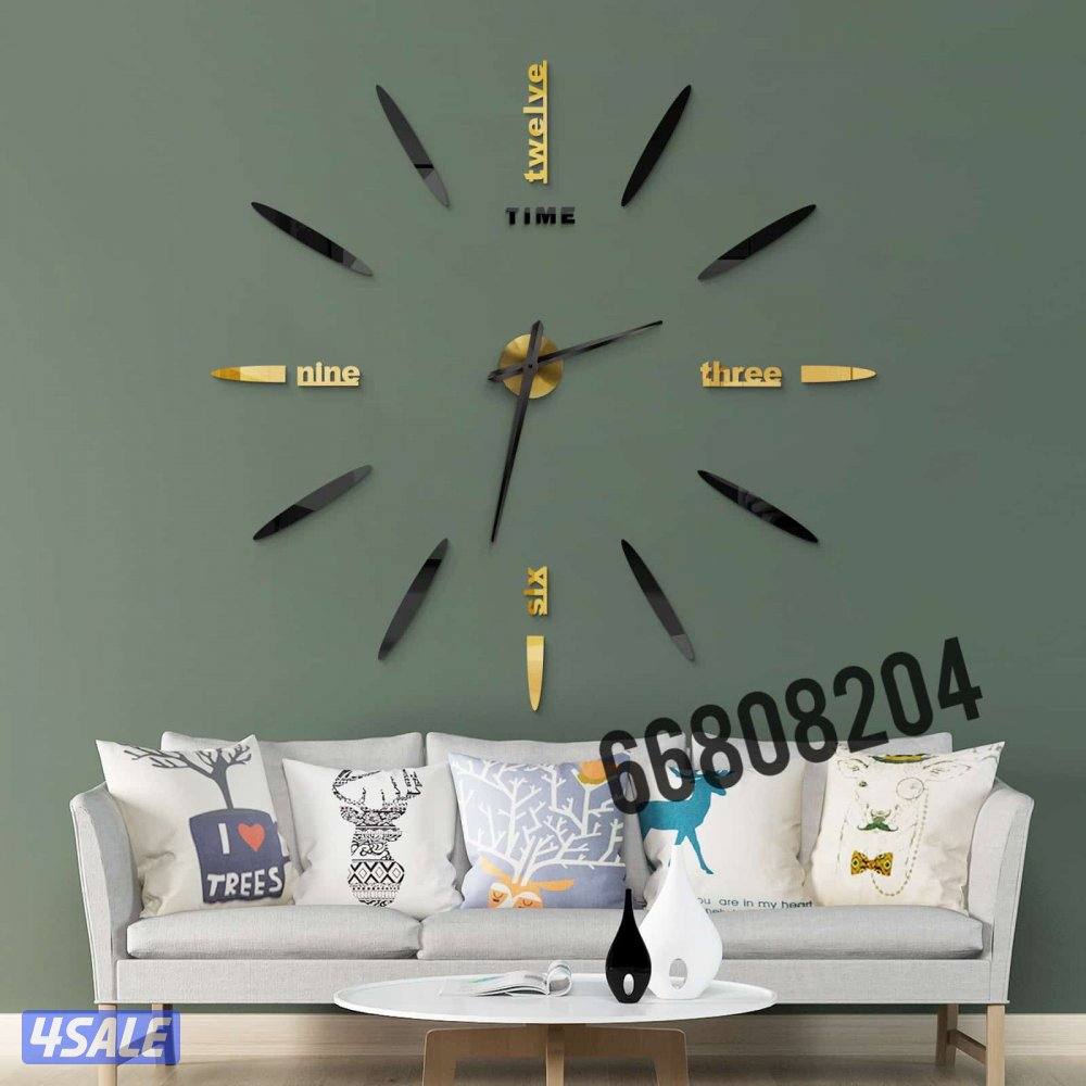 ساعات حائط ثري دي ميكس الوان متوفره باللون الاسود+الفضي والاسود+ذهبي5