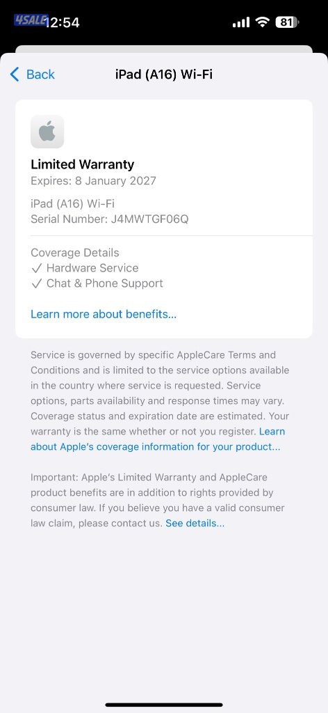 ايباد الجيل العاشر A16 فضي Used Like New iPad 109 10th Gen 128GB12