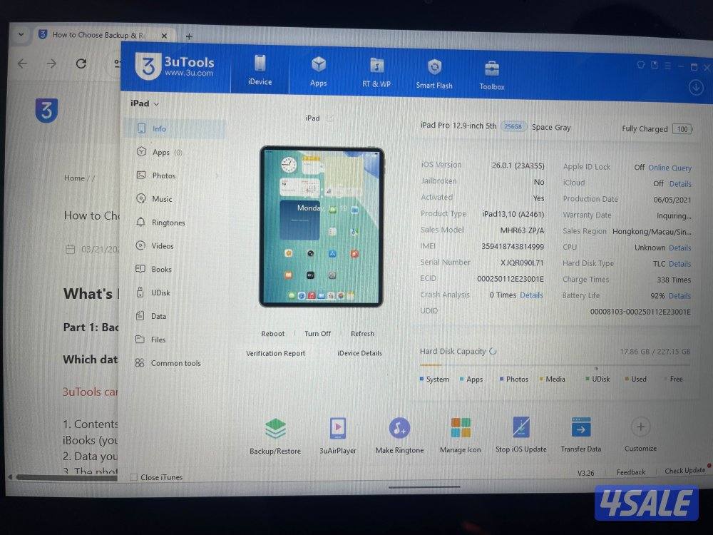 ايباد ابل برو 12.9 انش 256 قيقا بطارية 92 نظيف مو مصلح مع كفر وشحن9
