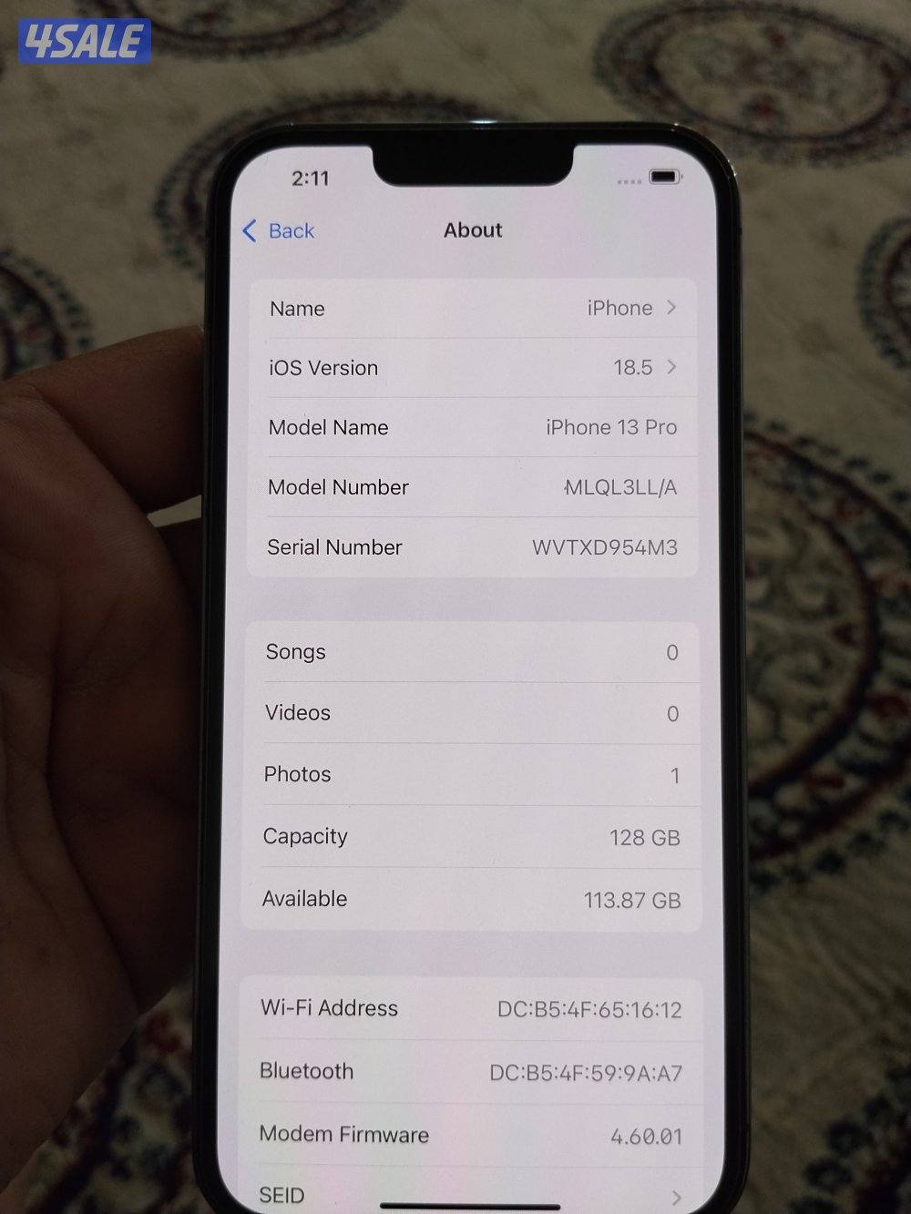 iPhone 13pro 128gb everything in this phone is original no changed prt3