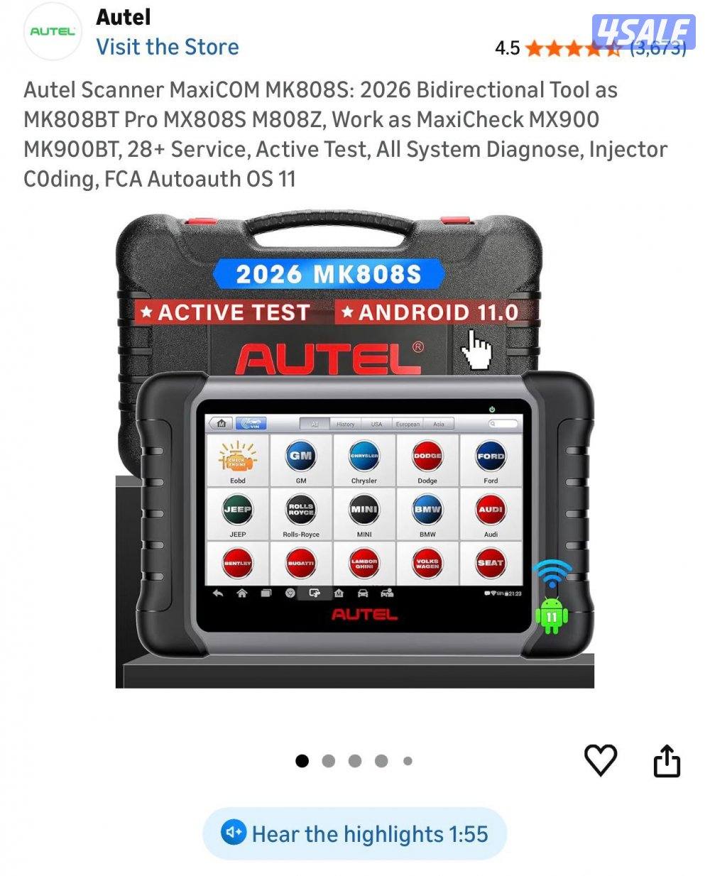 Autel MaxiCOM MK808S (2026)
	•	يفحص كل أنظمة السيارة
	•	يدعم الاختبار2