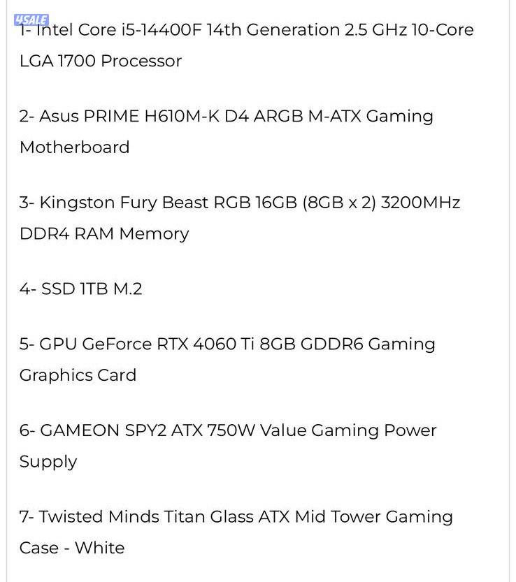 Gaming PC RTX 4060 TI 8Gb nice offer 320 Kd7
