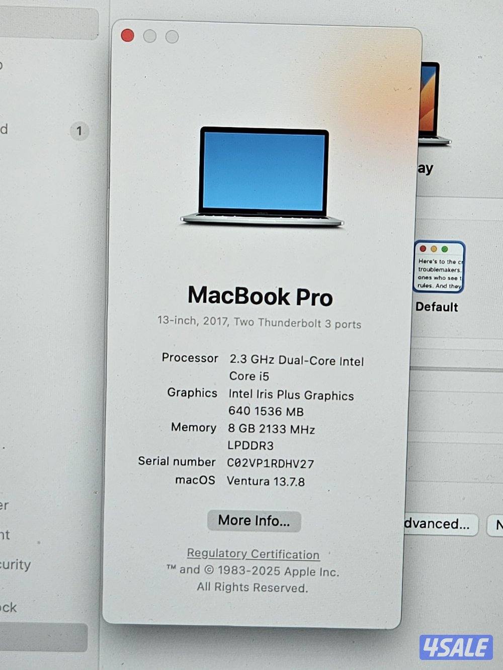 للبيعMacBook Pro (13- inch, 20174