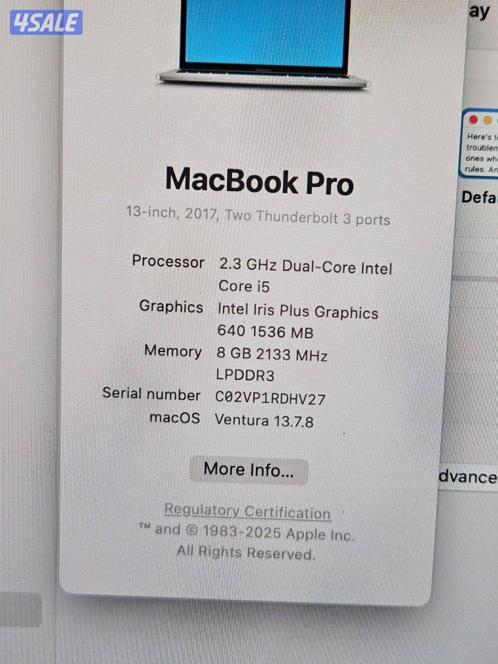 للبيعMacBook Pro (13- inch, 20175