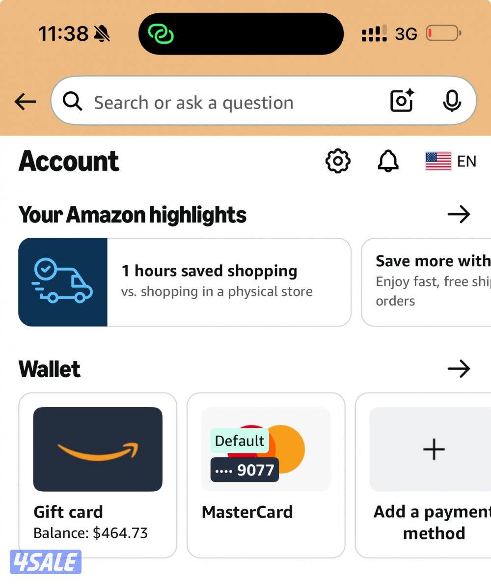 حساب امازون فيه 460 دولار التواصل  واتسب فقط0
