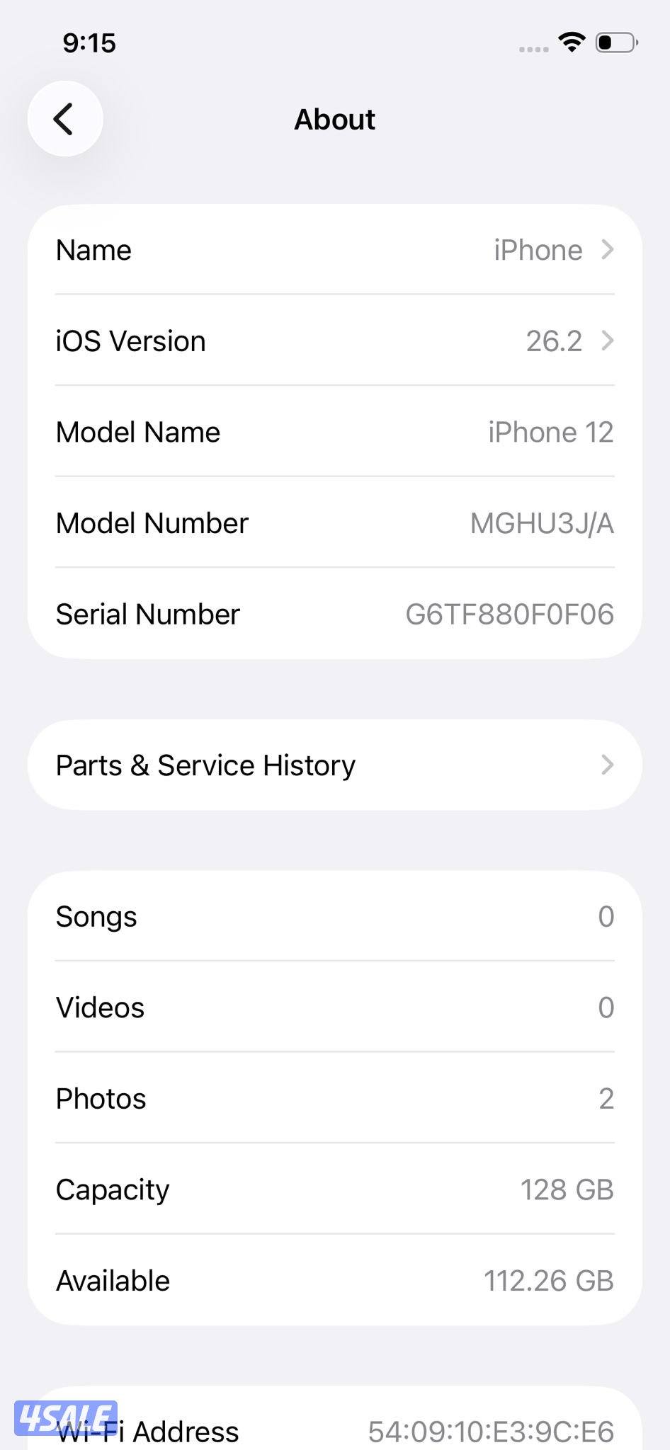 ايفون 12 – 128 جيجا – أسود – نسبة البطارية 80% iPhone 1210
