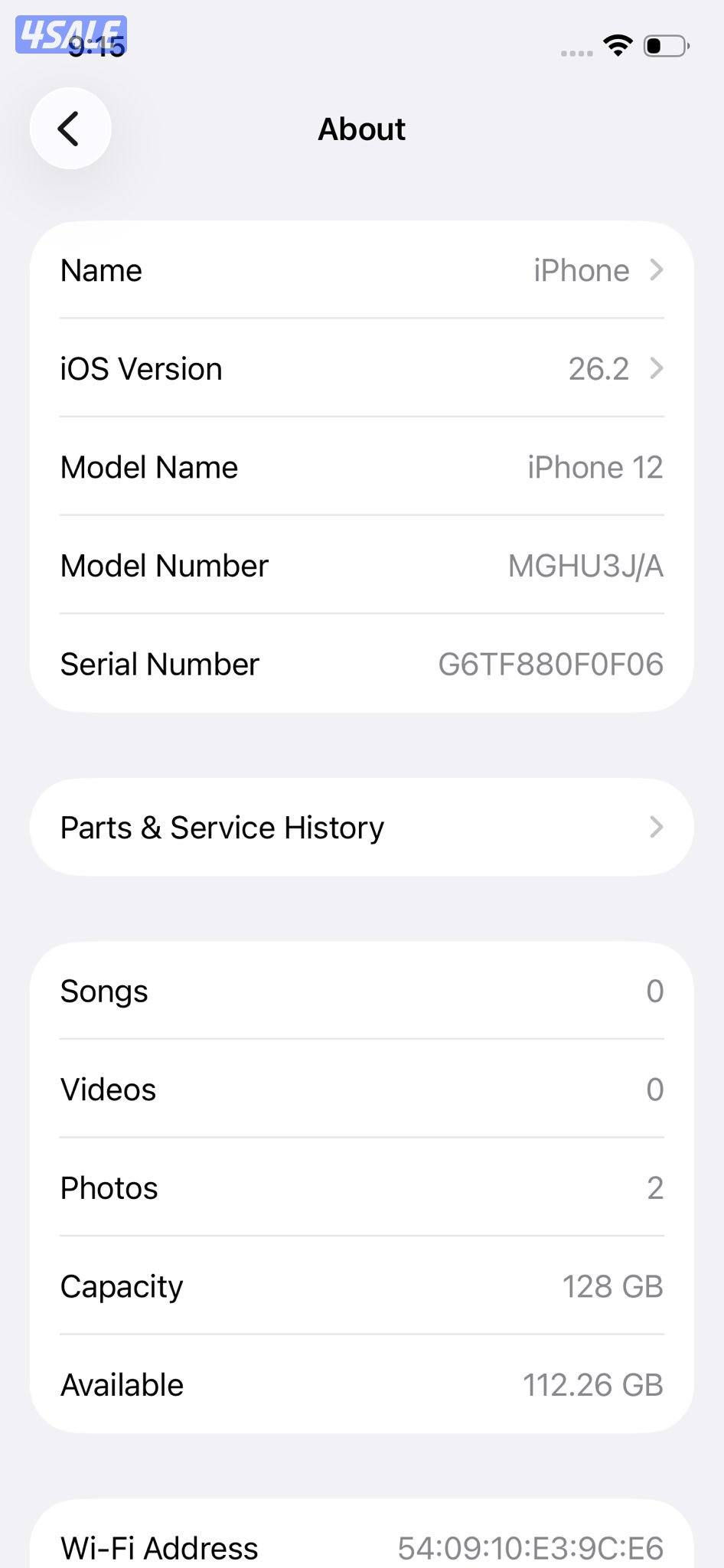 ايفون 12 – 128 جيجا – أسود – نسبة البطارية 79% iPhone 1210