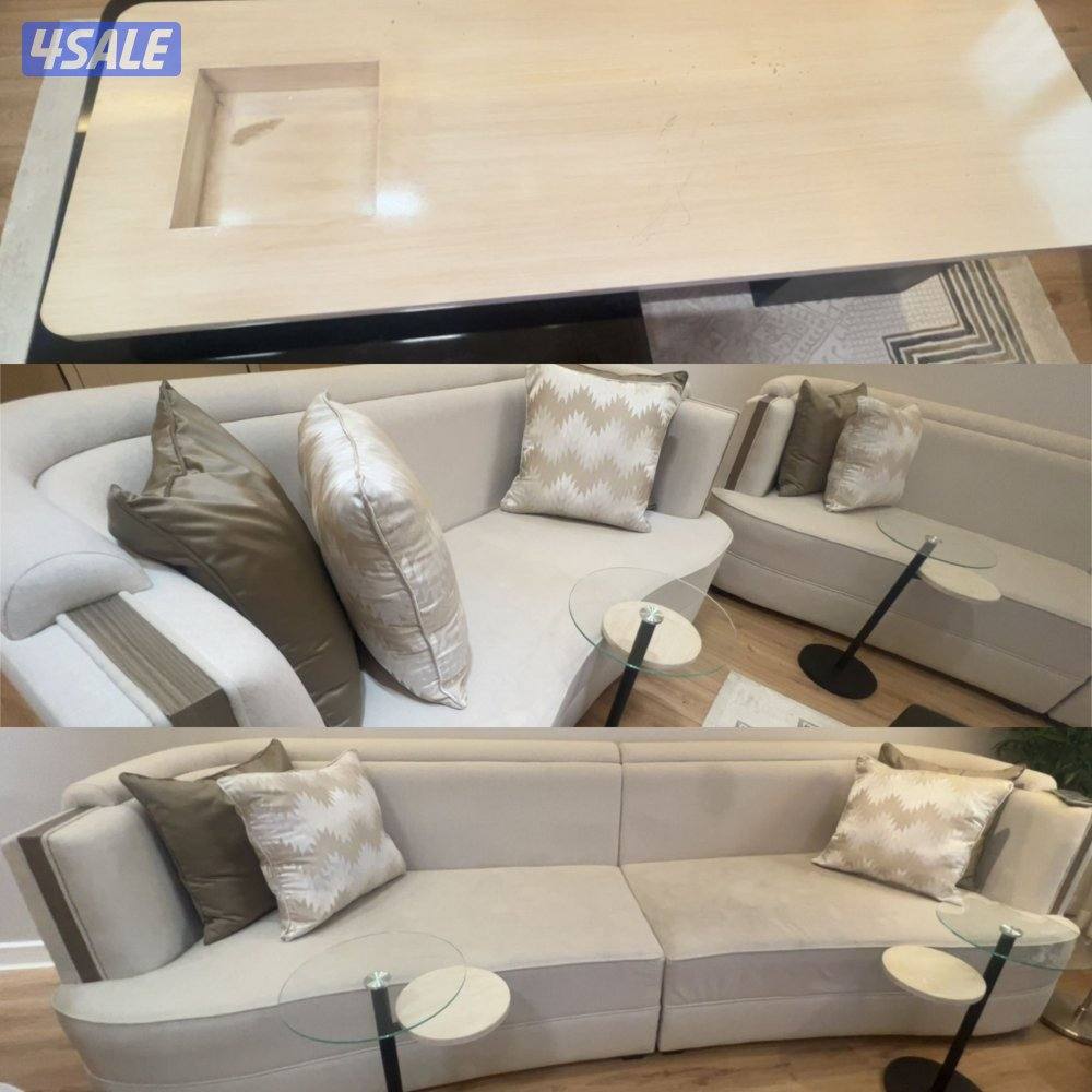 قنفات صالة ( ٣ قطع ) + طاولة قهوة + ٣ طاولات خدمة2