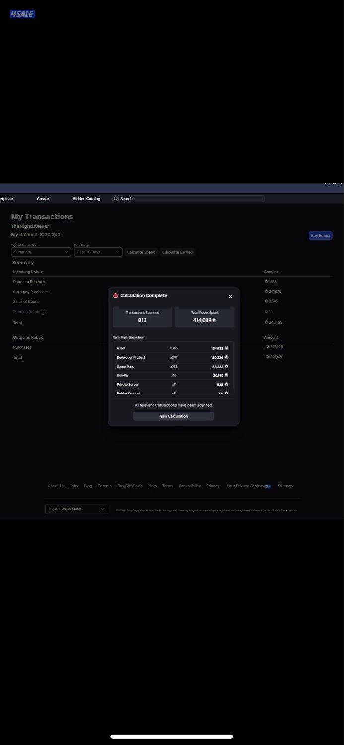 حساب روبلوكس مدفوع فيه اكثر من 400الف Robux.   بقيمة 1350 دينار كويتي0