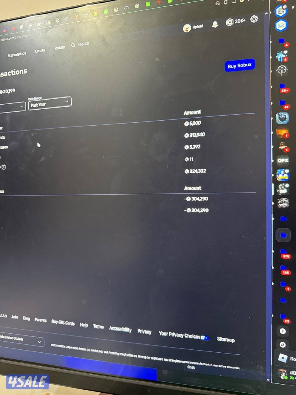 حساب روبلوكس مدفوع فيه اكثر من 400الف Robux.   بقيمة 1350 دينار كويتي1