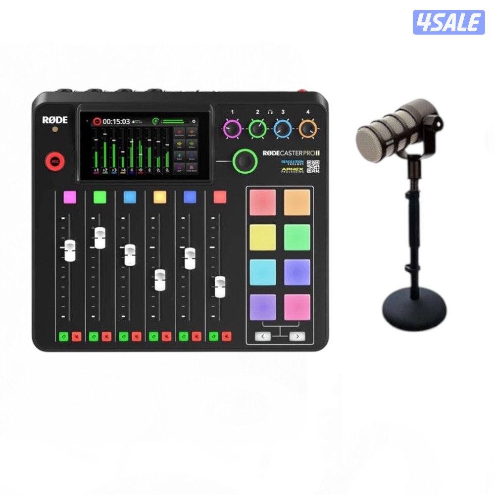 مكسر rodecaster pro للبودكاست ولايف  جديد بالكرتون مع مايك وستاند0