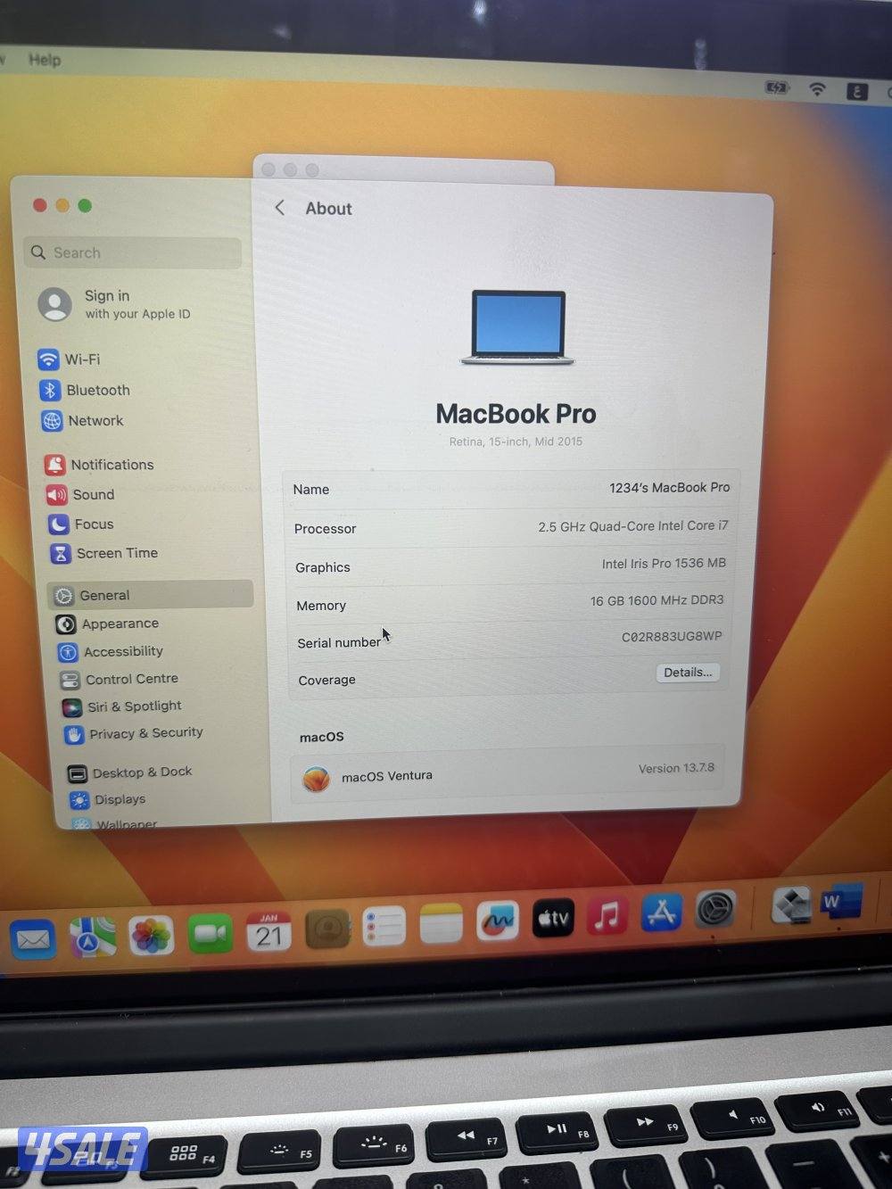 MacBook Pro 2015 16 ram 512 gb ssd core i7 15.4 inch 95 kd4