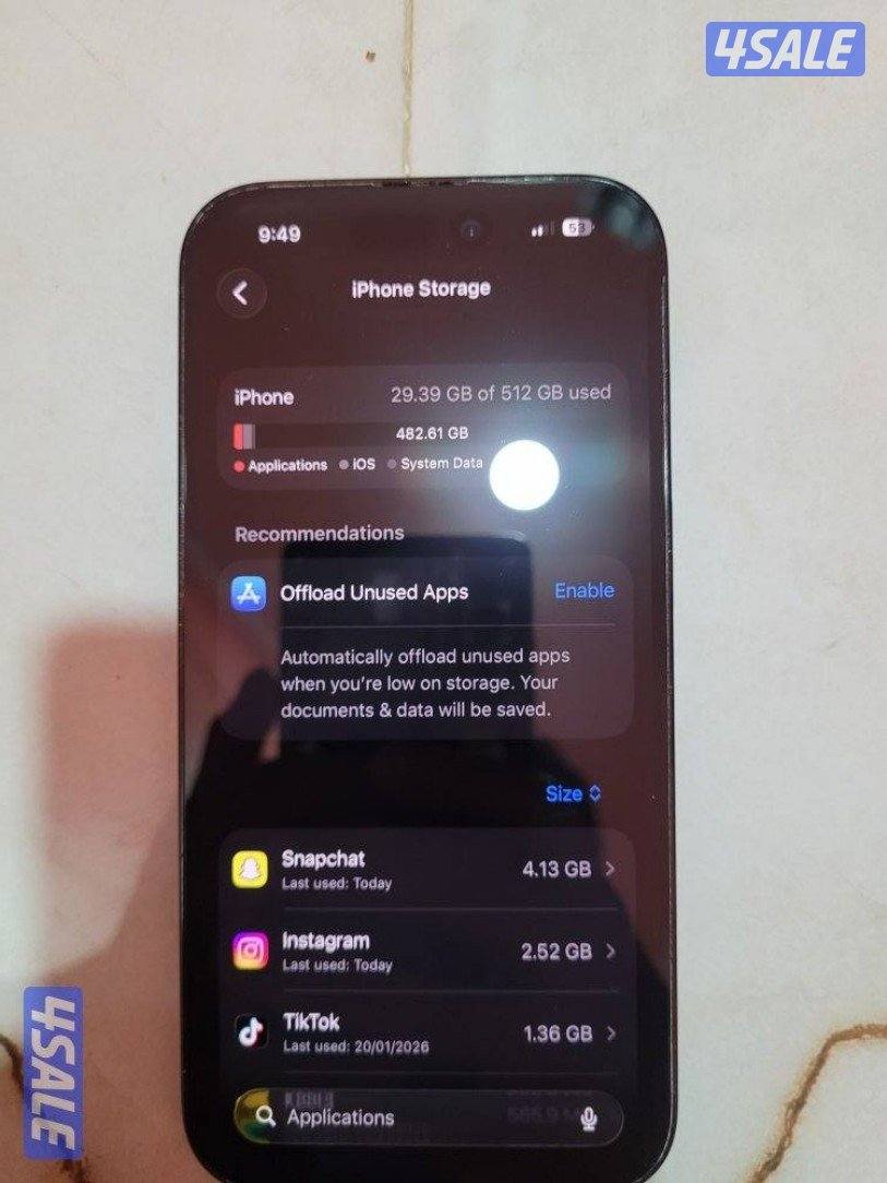 ابل ايفون ١٤ برو ٥١٢ جيجا بطارية ٨٨ مع شاحن بدور كرتون توصيل مجاني4