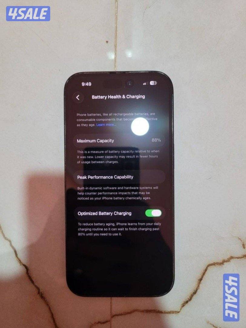 ابل ايفون ١٤ برو ٥١٢ جيجا بطارية ٨٨ مع شاحن بدور كرتون توصيل مجاني5