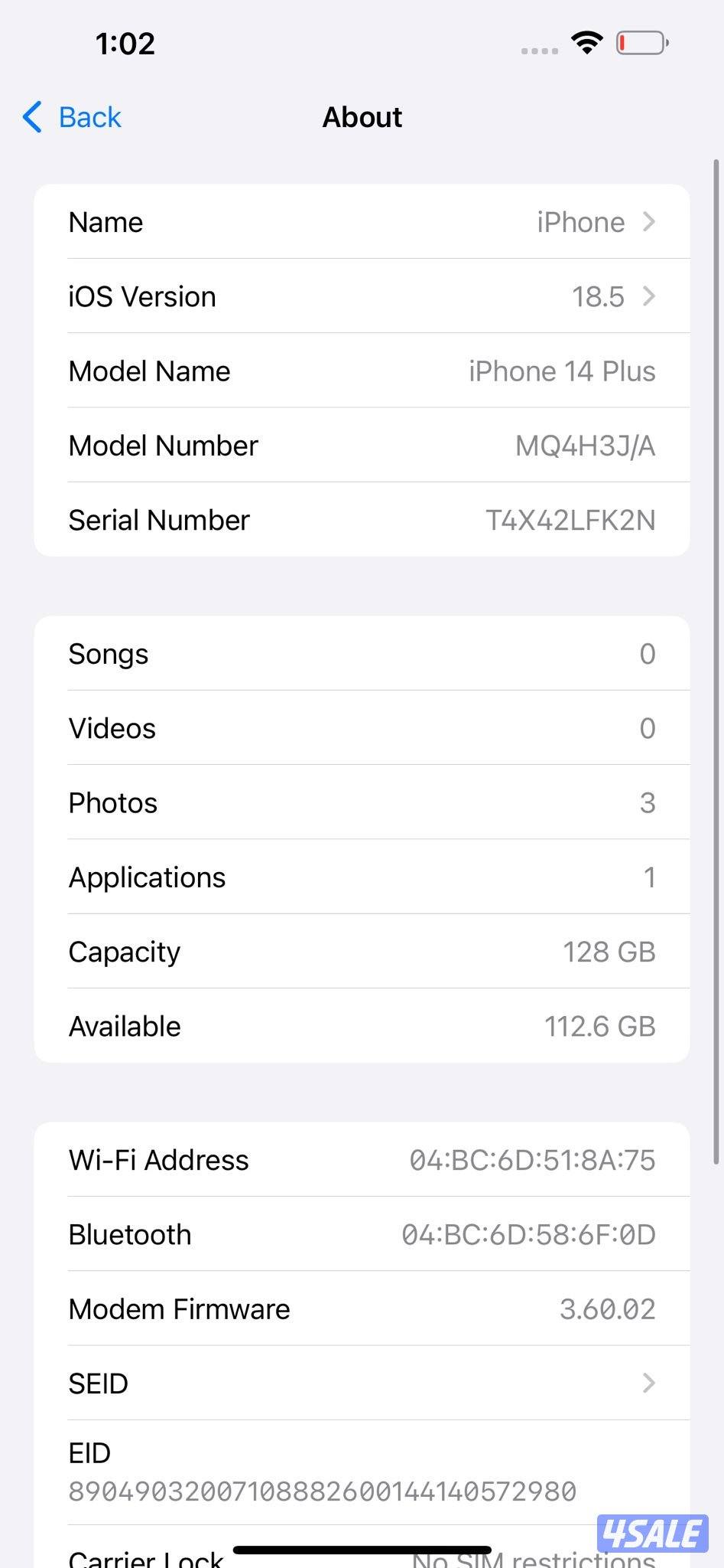 ايفون 14 بلس – 128 جيجا – أزرق iPhone 14 Plus 128GB Blue – Battery 87%4