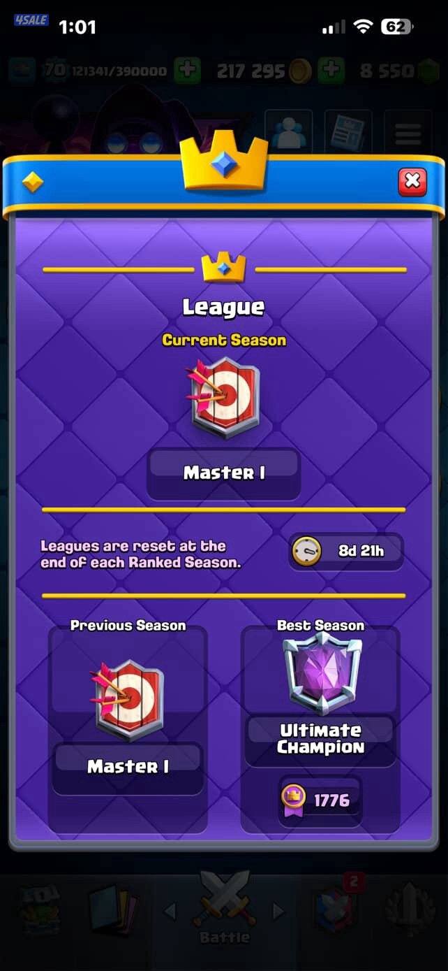 للبيع حساب كلاش رويال لفل ٧٠0