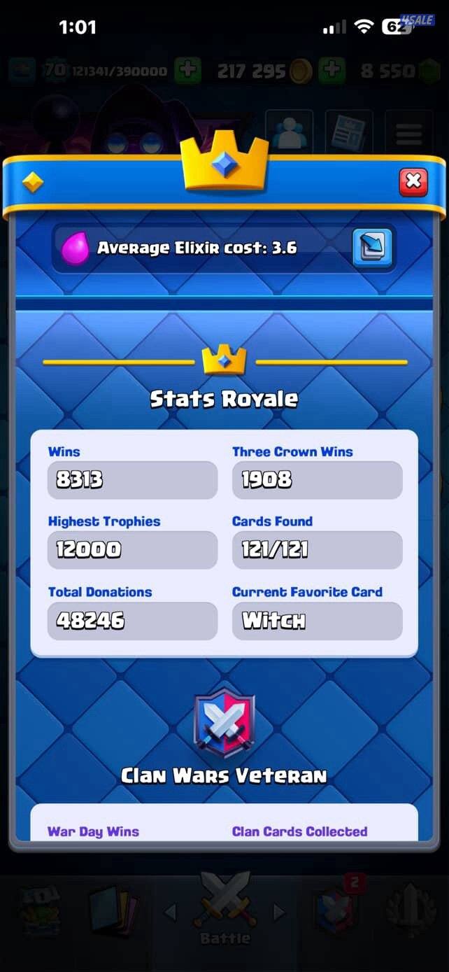 للبيع حساب كلاش رويال لفل ٧٠2