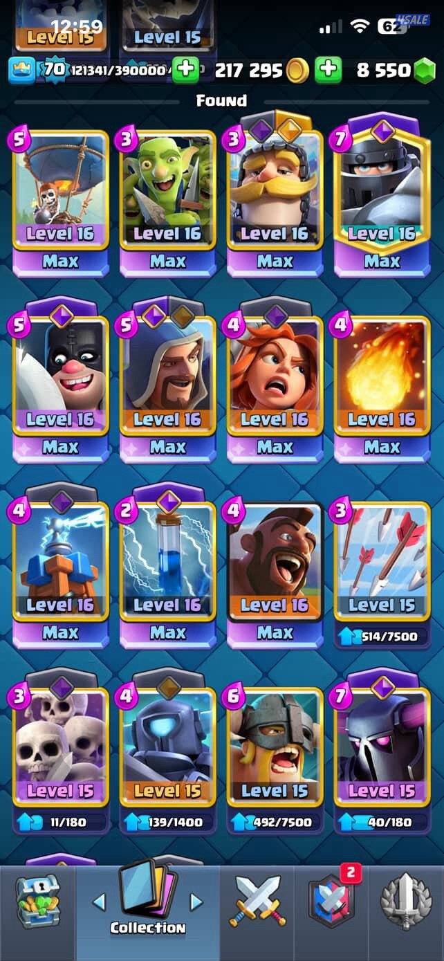 للبيع حساب كلاش رويال لفل ٧٠4