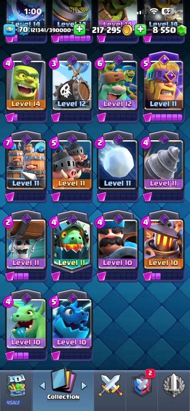 للبيع حساب كلاش رويال لفل ٧٠10