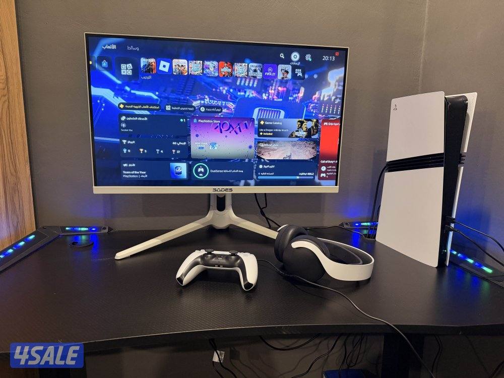 بلستيشن ٥ برو  + شاشه + سماعه + طاوله و كرسي  نضيفه جداً0
