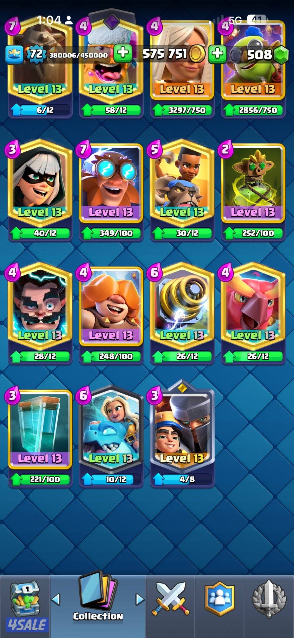 حساب كلاش رويال للبيع لفل 729