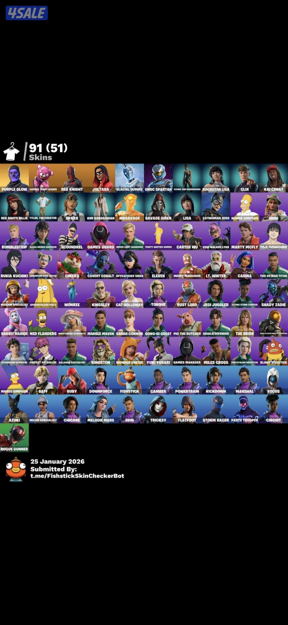 بيعه سريعه حساب فورت نايت سكلتون بنفسجي ورقصه فريش الحق العرض1