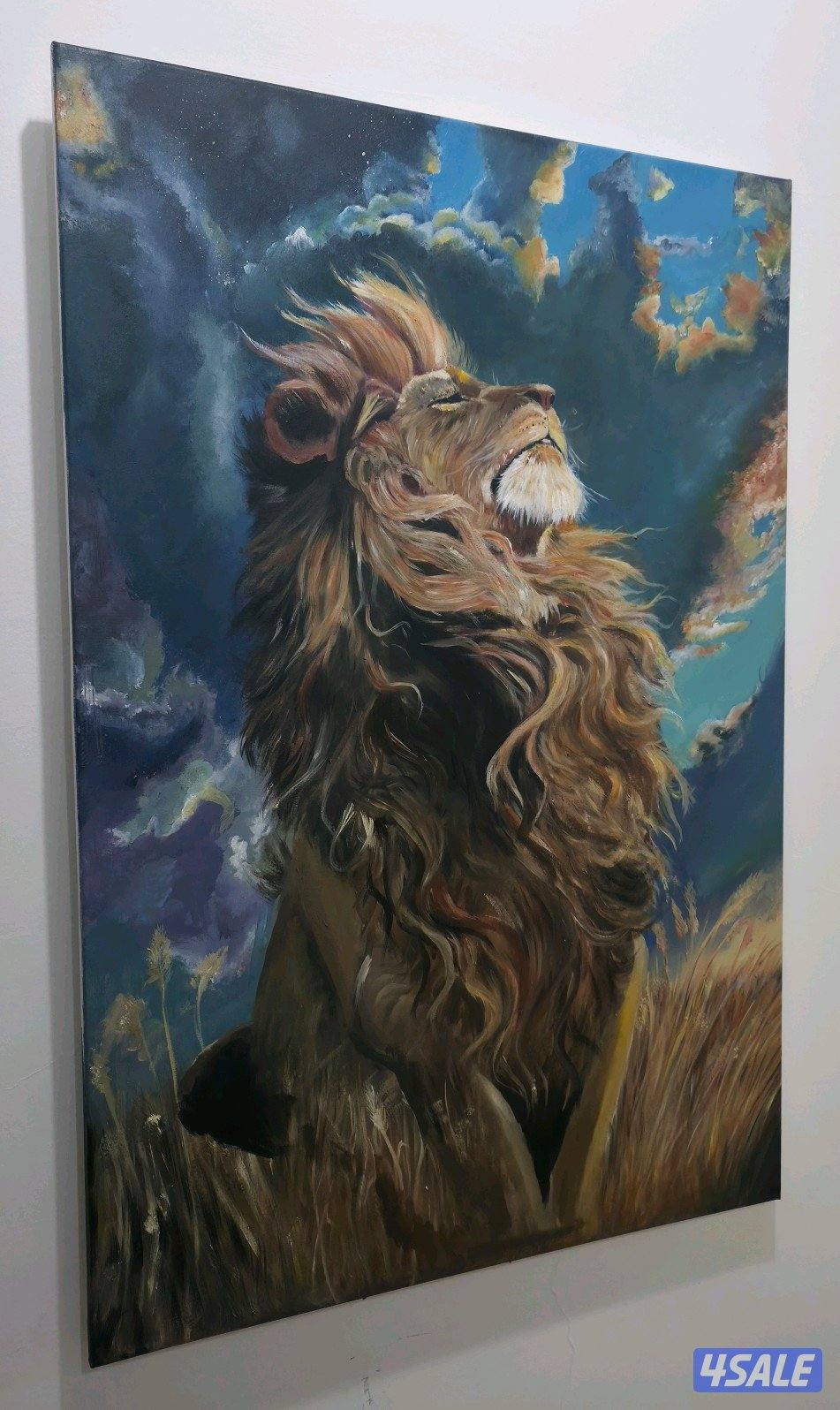 شموخ الأسد - لوحة فنية ​"لوحة رسم يدوي (Lion Art)2