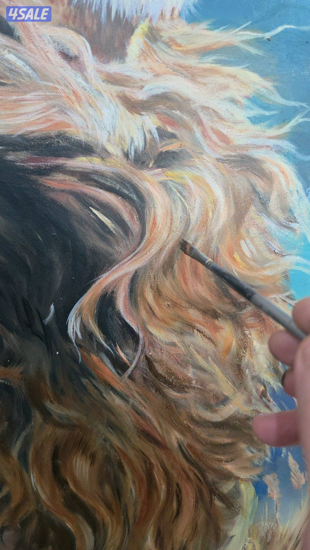 شموخ الأسد - لوحة فنية ​"لوحة رسم يدوي (Lion Art)3