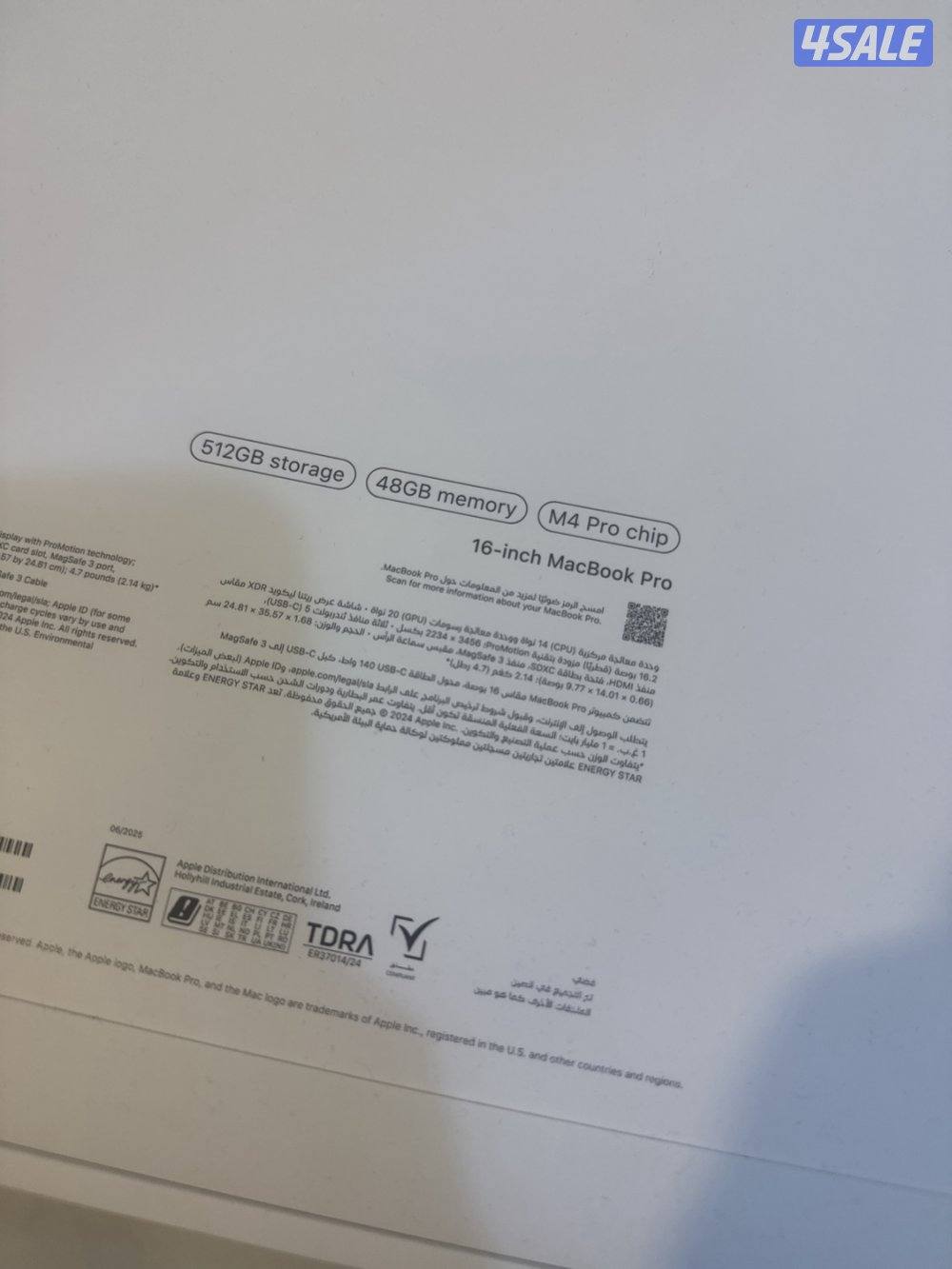 ماك بوك برو 16 M4 Pro رام 48 / 512 جيجا (جديد بالكرتون)2