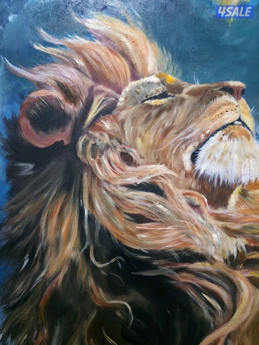 شموخ الأسد - لوحة فنية ​"لوحة رسم يدوي (Lion Art)6