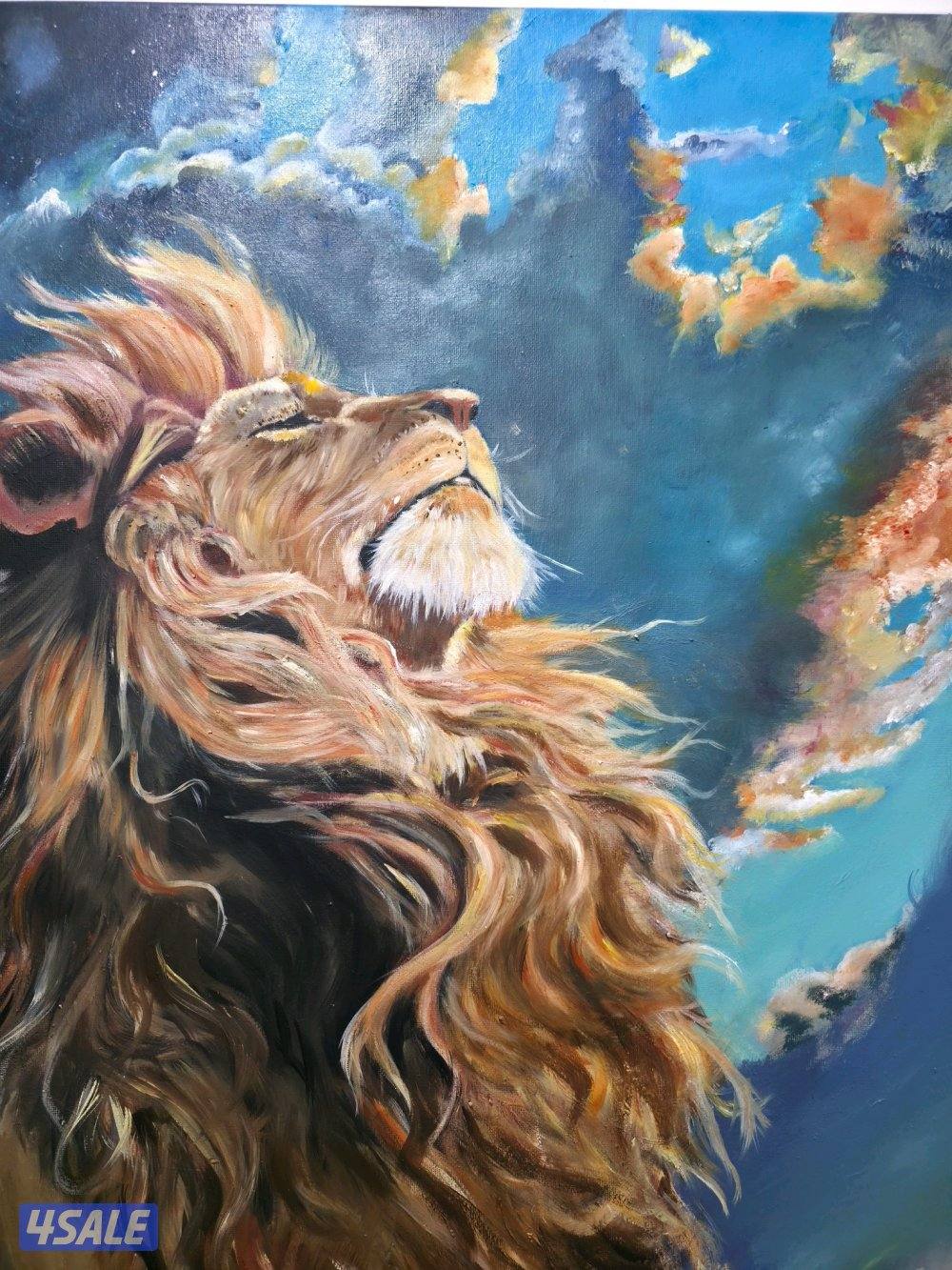 شموخ الأسد - لوحة فنية ​"لوحة رسم يدوي (Lion Art)7