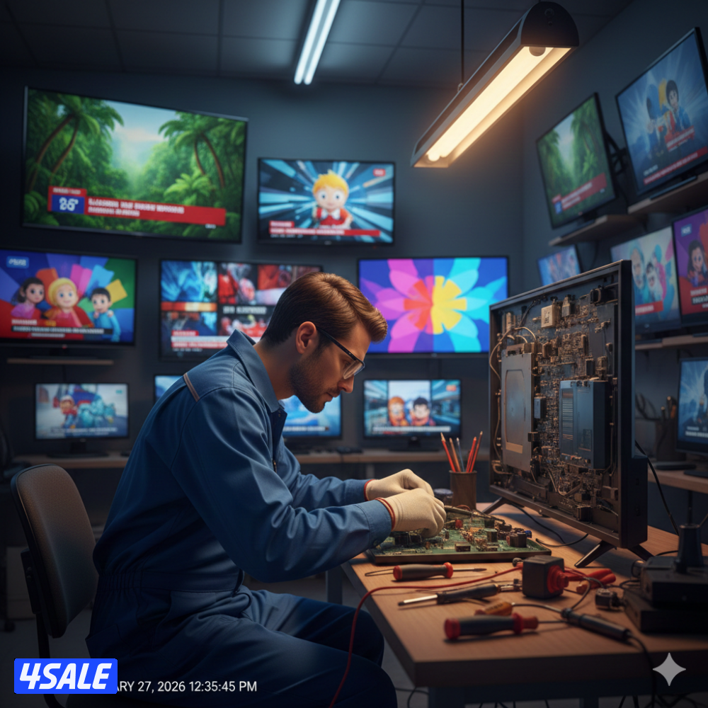 مطلوب فني تصليح جميع انواع شاشات التلفزيون سوفتوير وهاردوير راتب ونسبه0