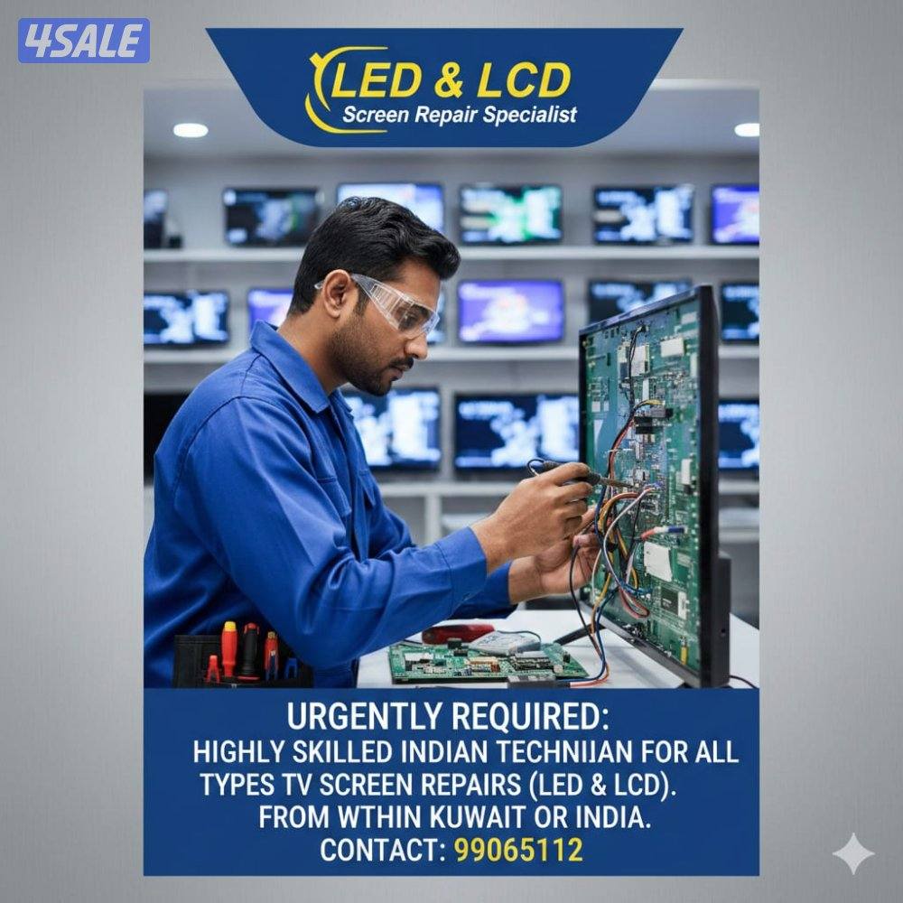 مطلوب فني تصليح جميع انواع شاشات التلفزيون سوفتوير وهاردوير راتب ونسبه1