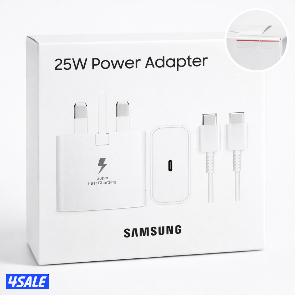4️⃣ شاحن سامسونج أصلي 25W USB-C – جديد بالكرتون متوفر توصيل0