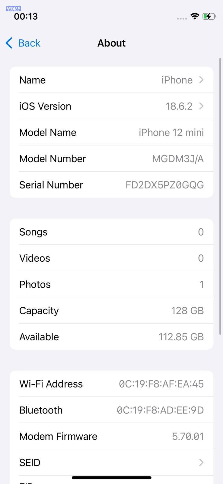 iPhone 12 Mini 128GB Starlight – Battery 80% ايفون 12 ميني 128 جيجا3