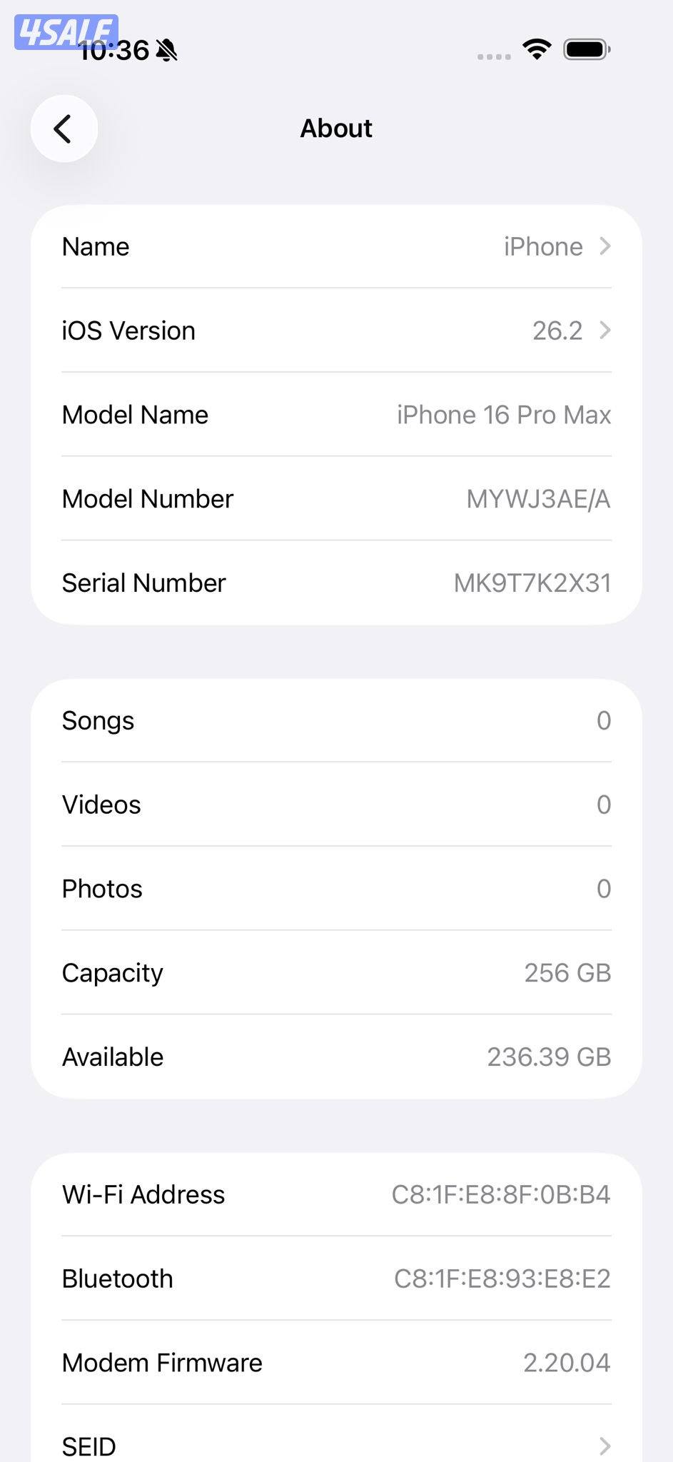 iPhone 16 Pro Max 256GB Desert – Battery 100% ايفون 16 برو ماكس 2569