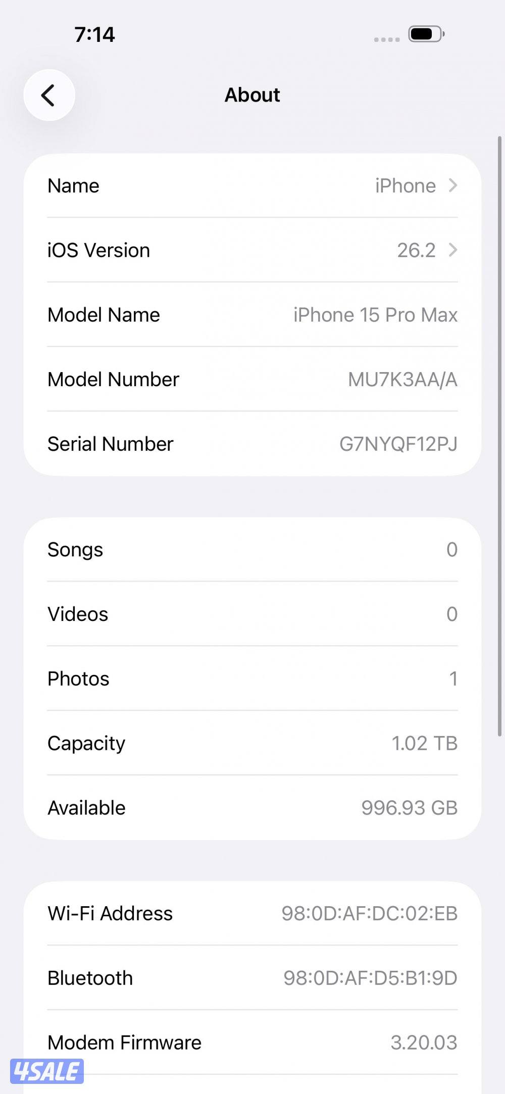 iPhone 15 pro max 1terabyte use 100% battery3