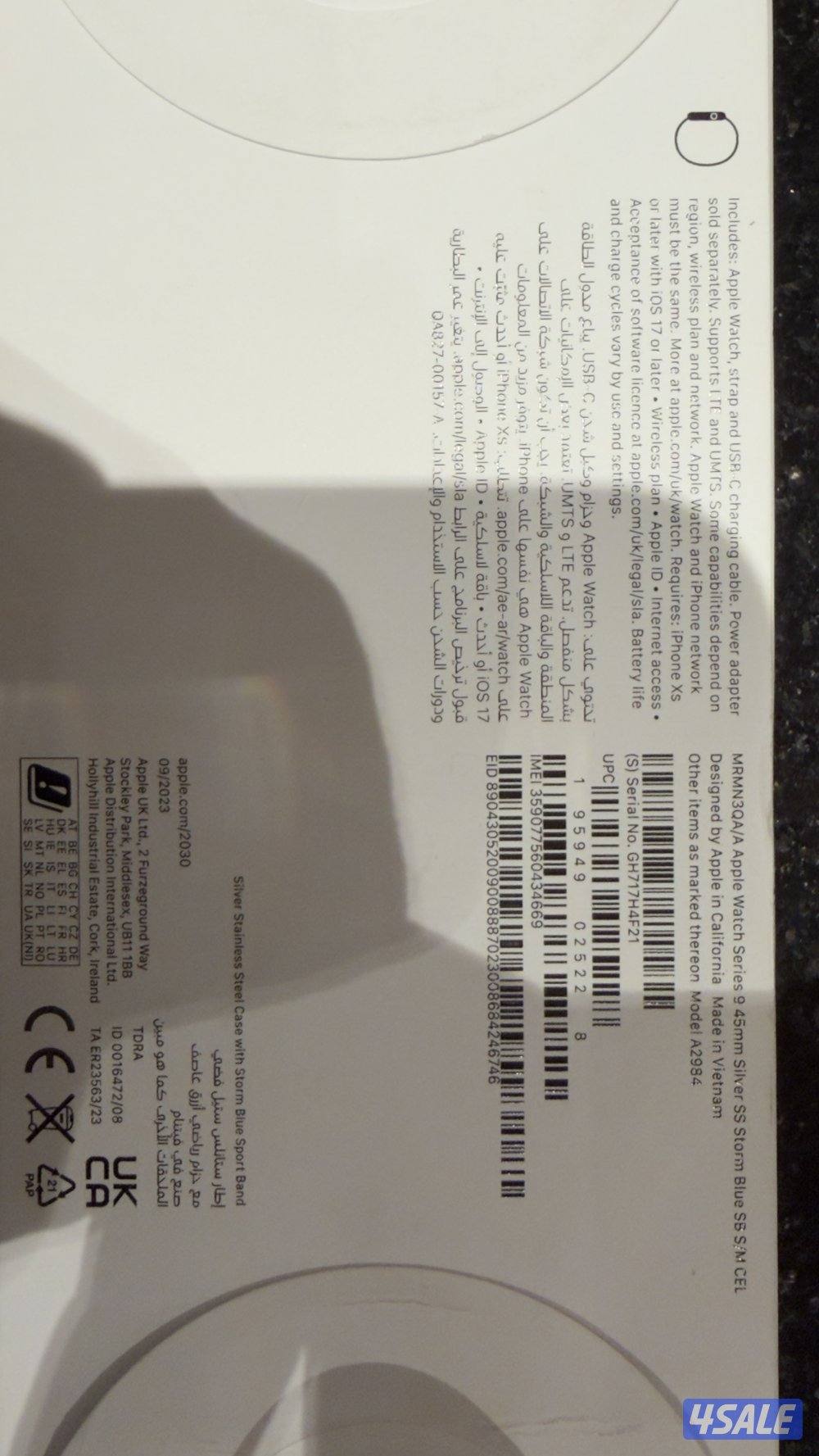 ساعة ابل اصدار 9 مقاس 45MM GPS+ Cellular مستعمل حالة ممتاز1