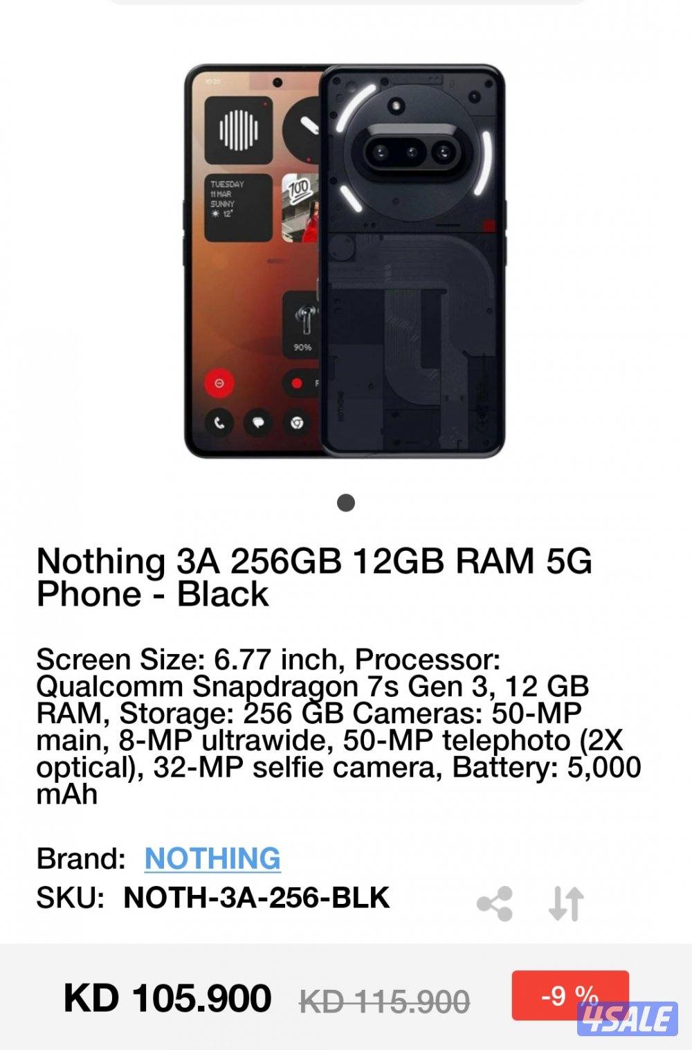 nothing phone 3a brand new 12gb ram 256gb, sealed.1 year warranty2