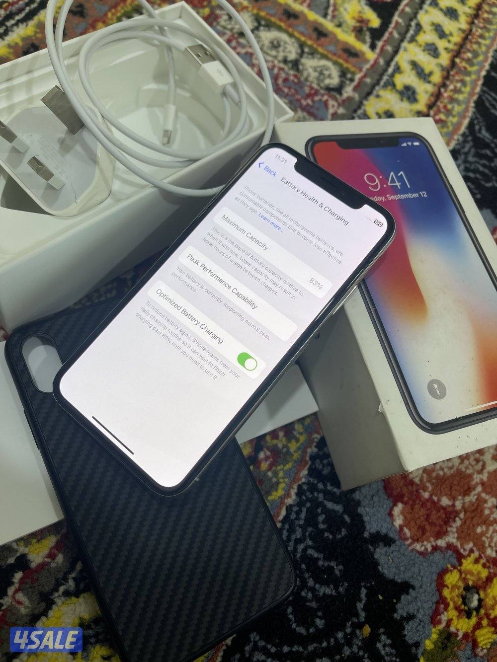 ايفون اكس X نظيف جدا 256 قيقا بطارية 83 مو مبطل مع الشحن والواير3