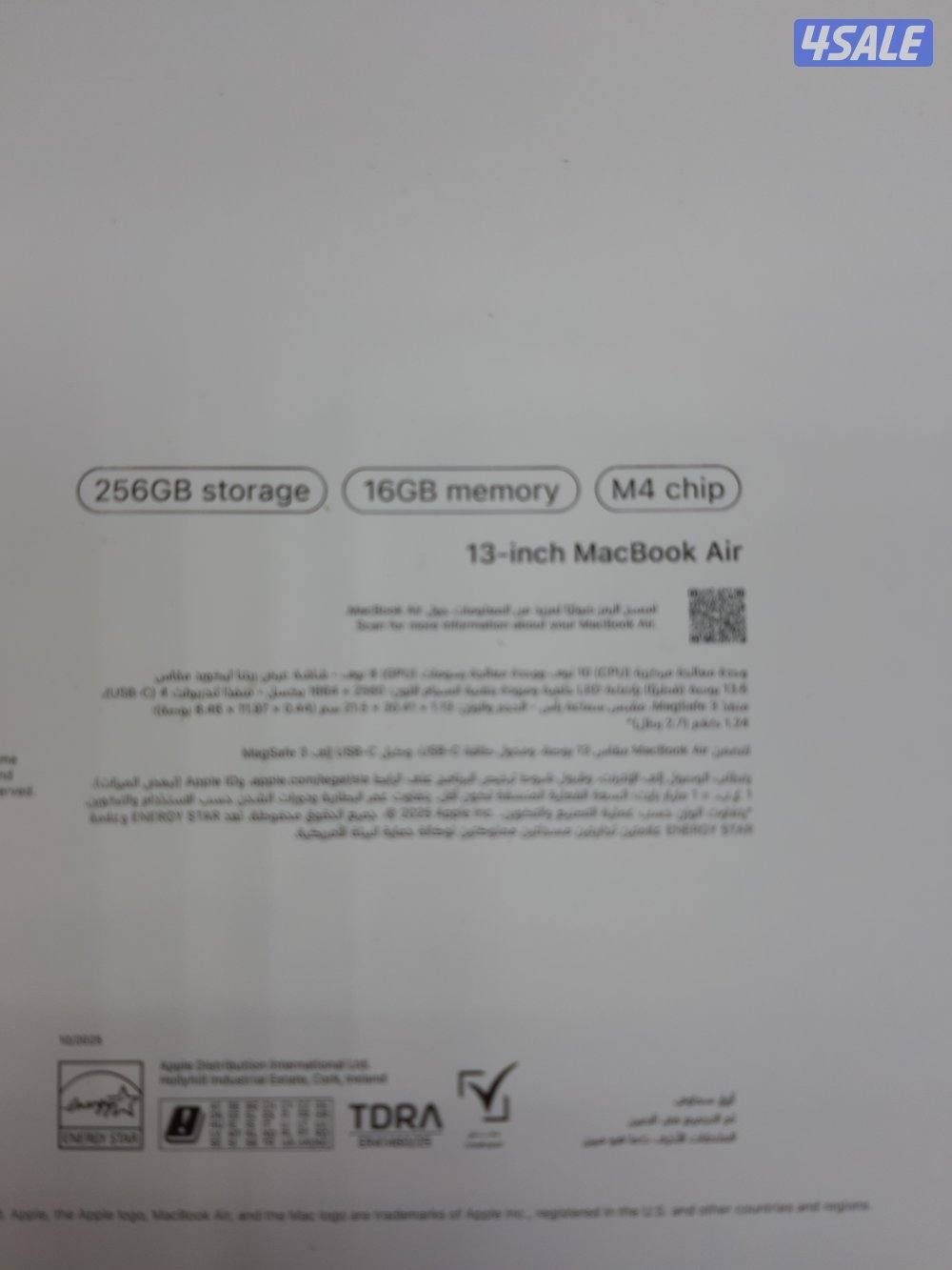 4 sale Macbook M4 Air 13.6Screen 16Ram 256Ssd جديد كفالة ١سنة1