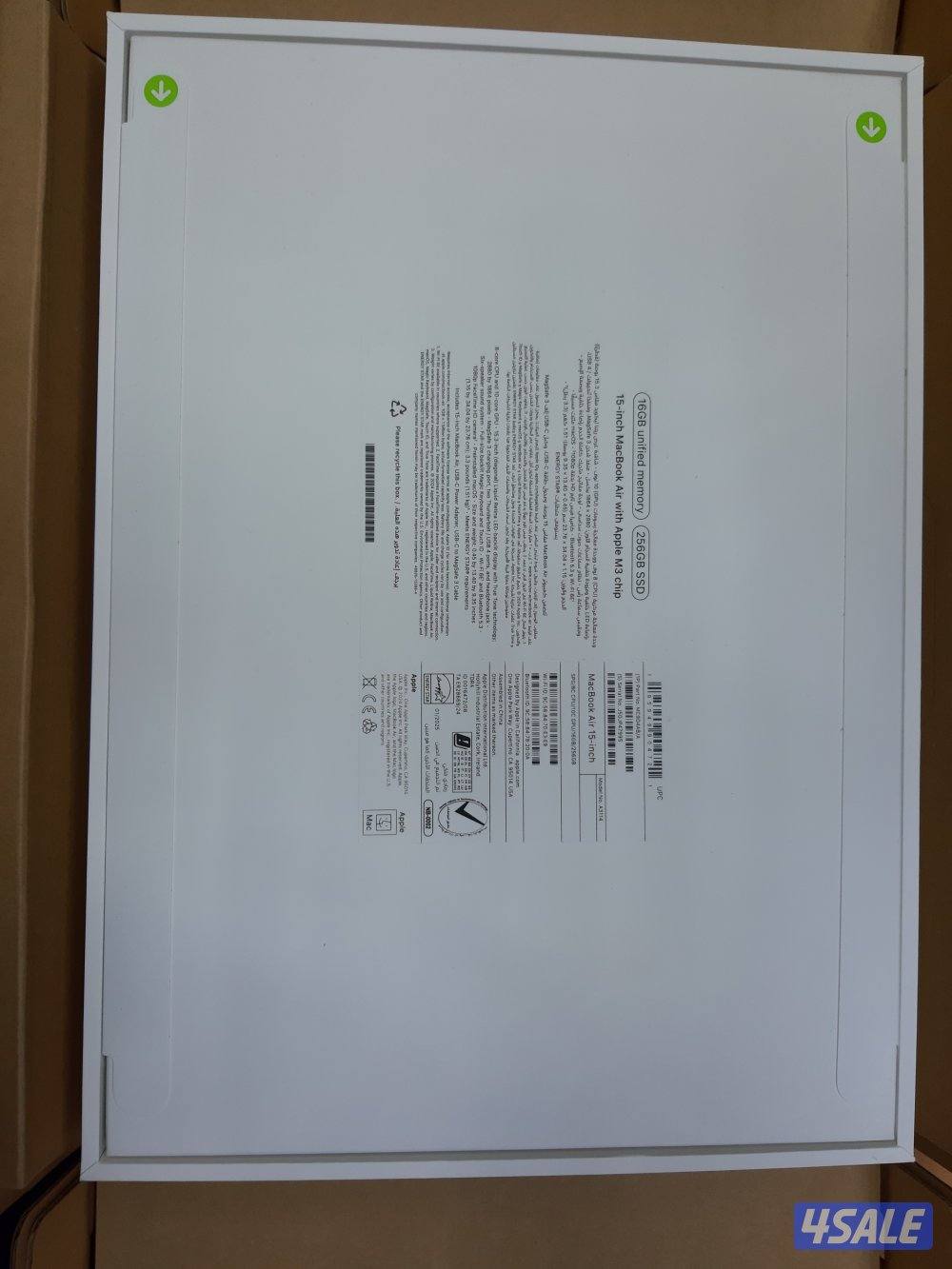 للبيع ماك بوك إير M3 رام 16GB هارد 256 SSD شاشة 15.3 جديد كفالة ١سنة3