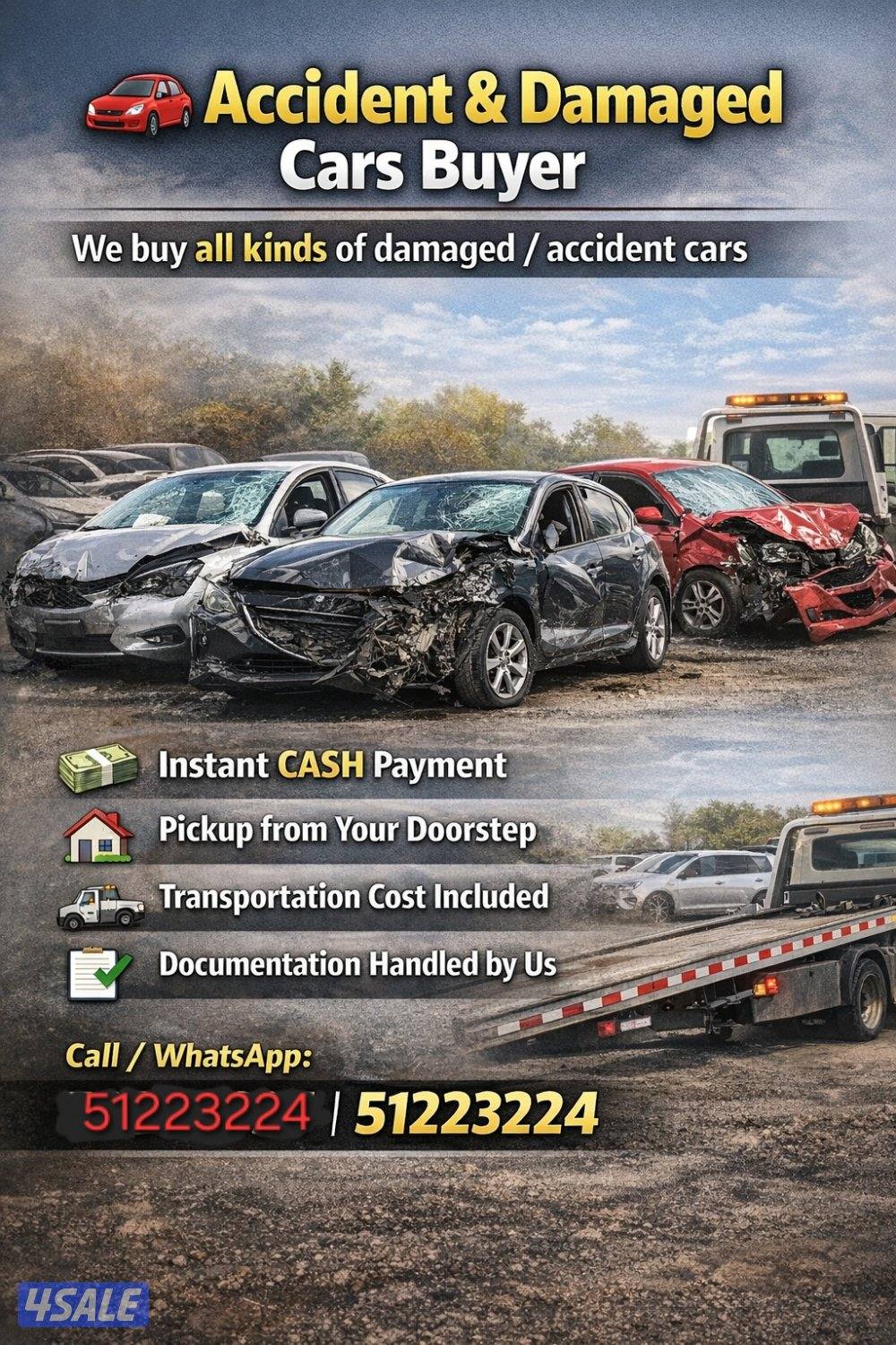 Cash for Damaged Cars with Free Doorstep Pickupنقدًا فوريًا لسيارات ال0