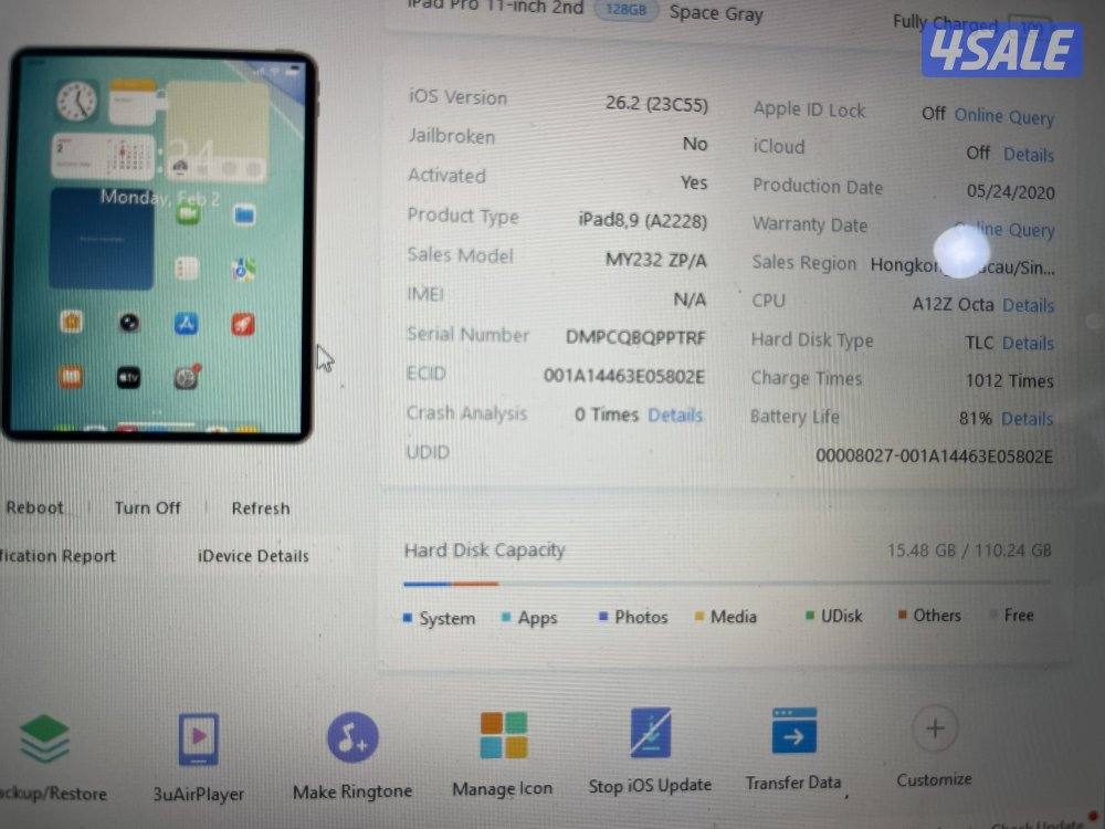 ايباد ابل برو 11 بوصة 128 قيقا موديل 2020 نظيف مو مفتوح ولا مصلح6