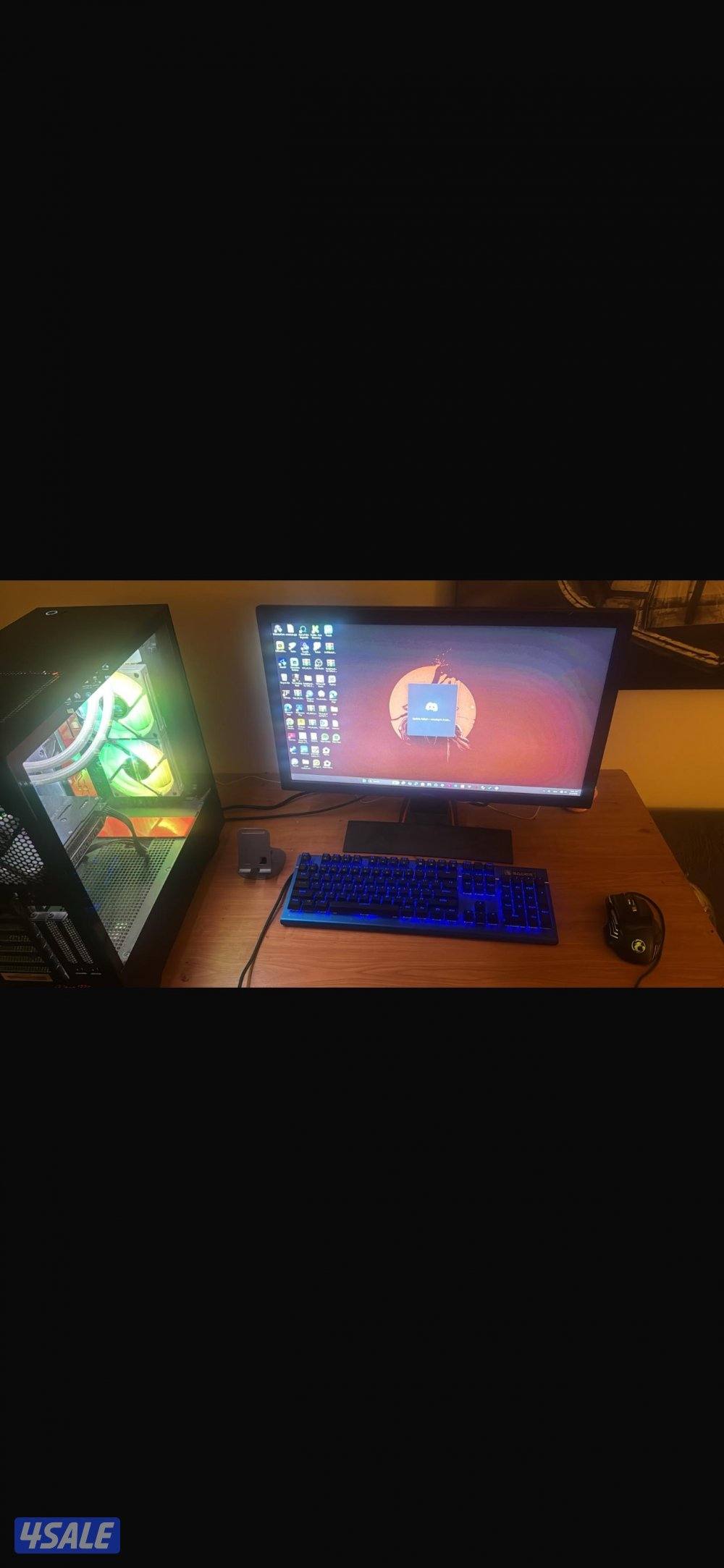 بي سي GTX 1660 معالج i5 10500 معه مبرد مائي وماوس وكيبورد وطاوله وشاشه0