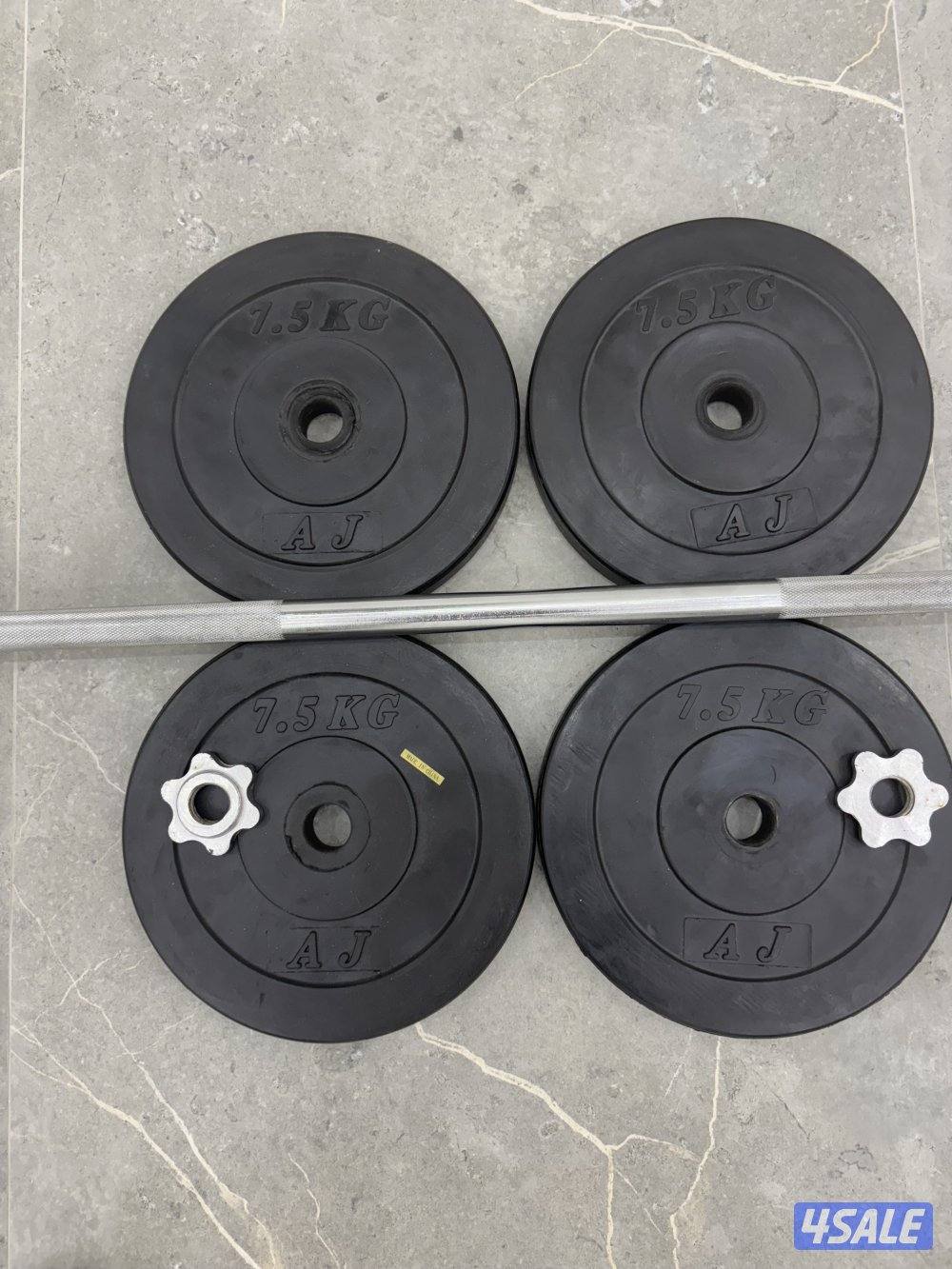 بار حديد مع اوزان كلهم 35 كيلو للتمرين في البيت0
