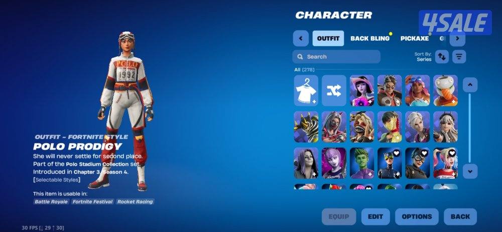 حساب فورت نايت 272 سكن + سكن PoLo وسكنات واكسات عرق1