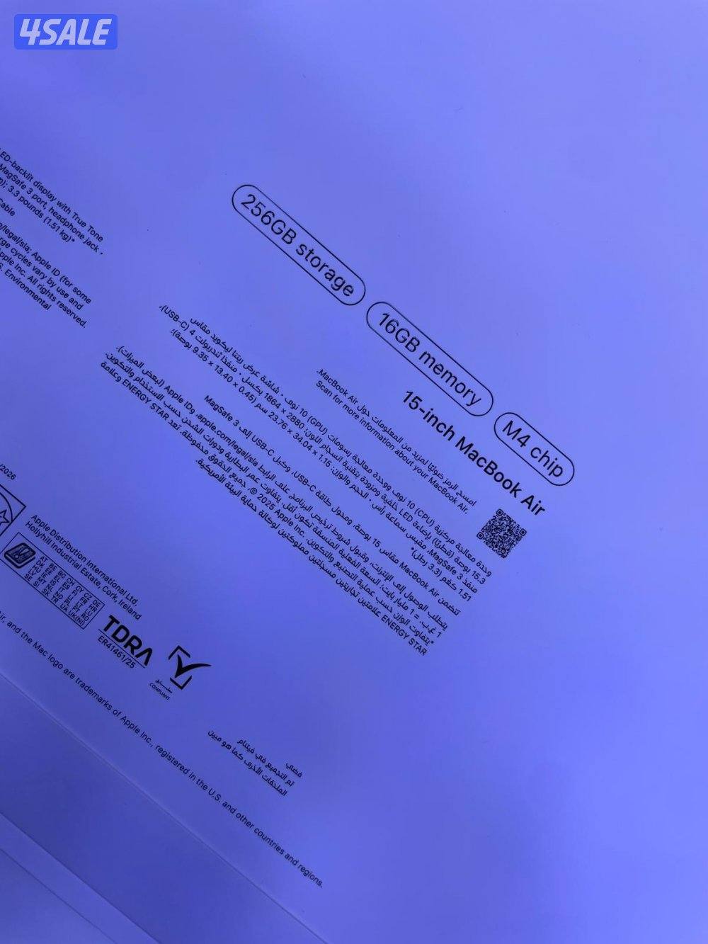ماك بوك إير M4 جديد بالكرتون | شاشة 15 إنش | رام 16GB | SSD 256GB |1