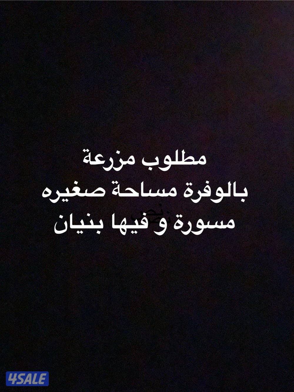 مطلوب مزرعة بالوفرة مساحة صغيرة على الشارع مسورة وفيها بنيان0